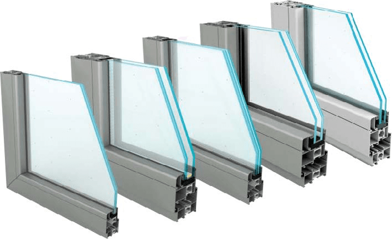 Illustration comparing a selection of glass and frame profiles